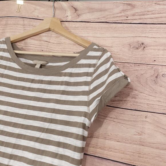 New Banana Republic Dress Womens Medium Beige Stripe Short T-Shirt Cotton Casual - Picture 4 of 11